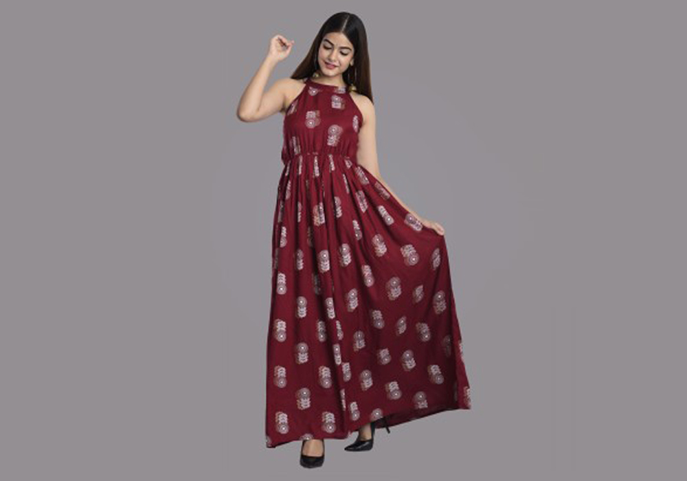 Metro-Fashion-Women-Maxi-Maroon-White-Dress-Valsad-ValsadOnline