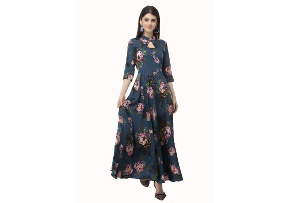 Rudraaksha-Women-Fit-and-Flare-Blue-Dress-Valsad-ValsadOnline