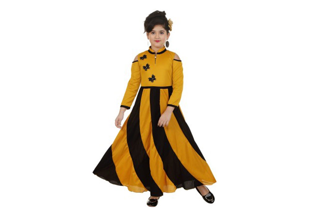 ftc-fashions-girls-maxi-full-length-festive-wedding-dress(yellow,-3-4-sleeve)-Valsad-ValsadOnline