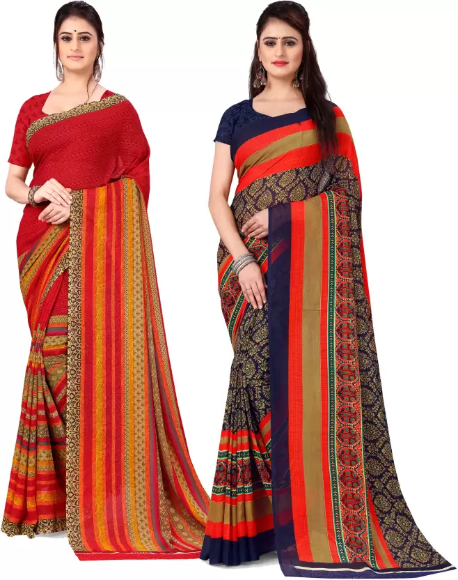 kashvi sarees Printed Daily Wear Georgette Saree(Pack of 2, Multicolor)