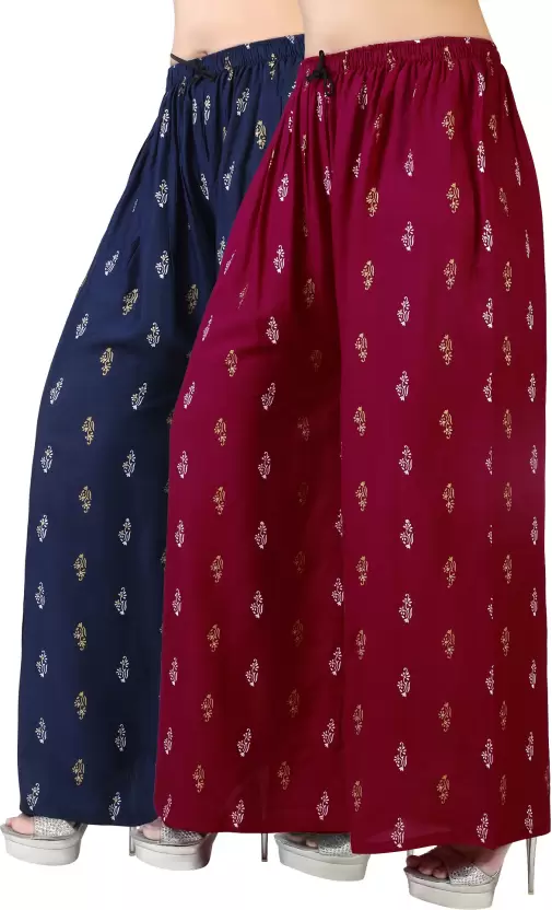 Areeba Collection Relaxed Women Maroon, Dark Blue Trousers