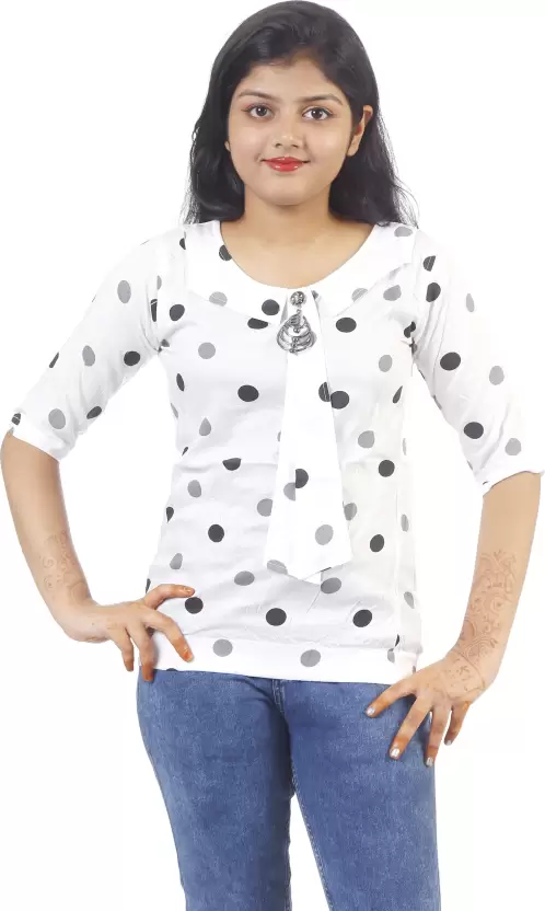 FuzzyBid Girls Casual Cotton Rayon Blend Top(White, Pack of 1)