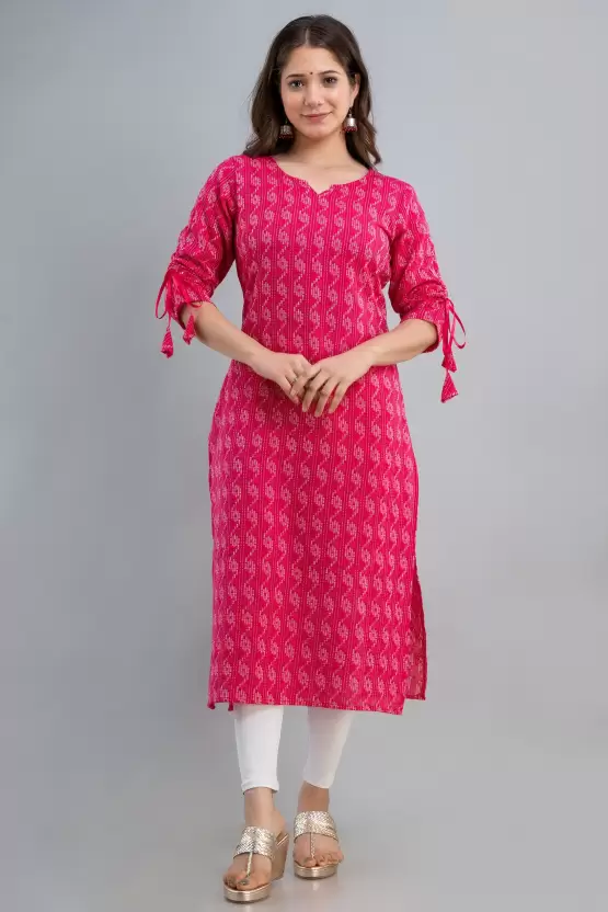 NAMDEV Women Printed Straight Kurta(Pink)