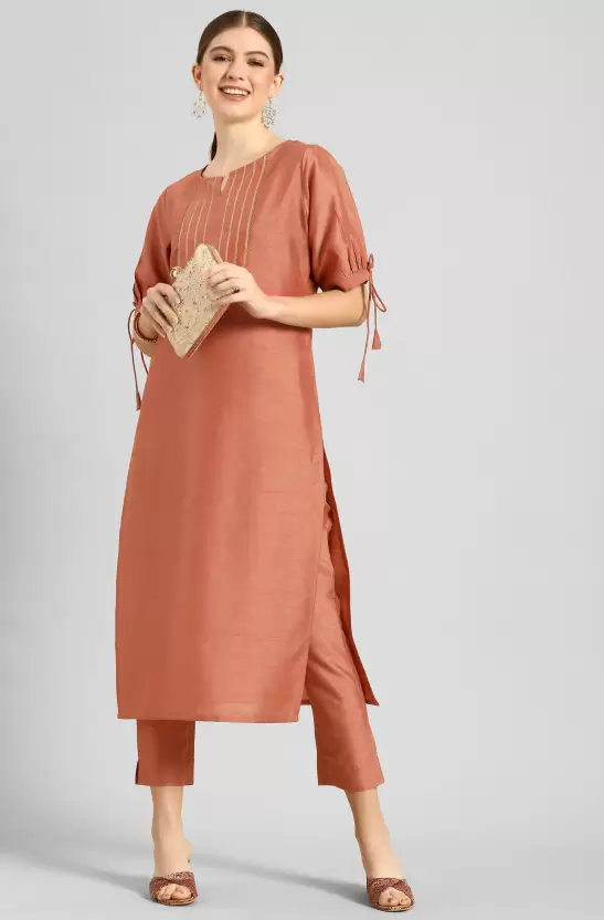 Women Kurta and Pant Set Poly Silk